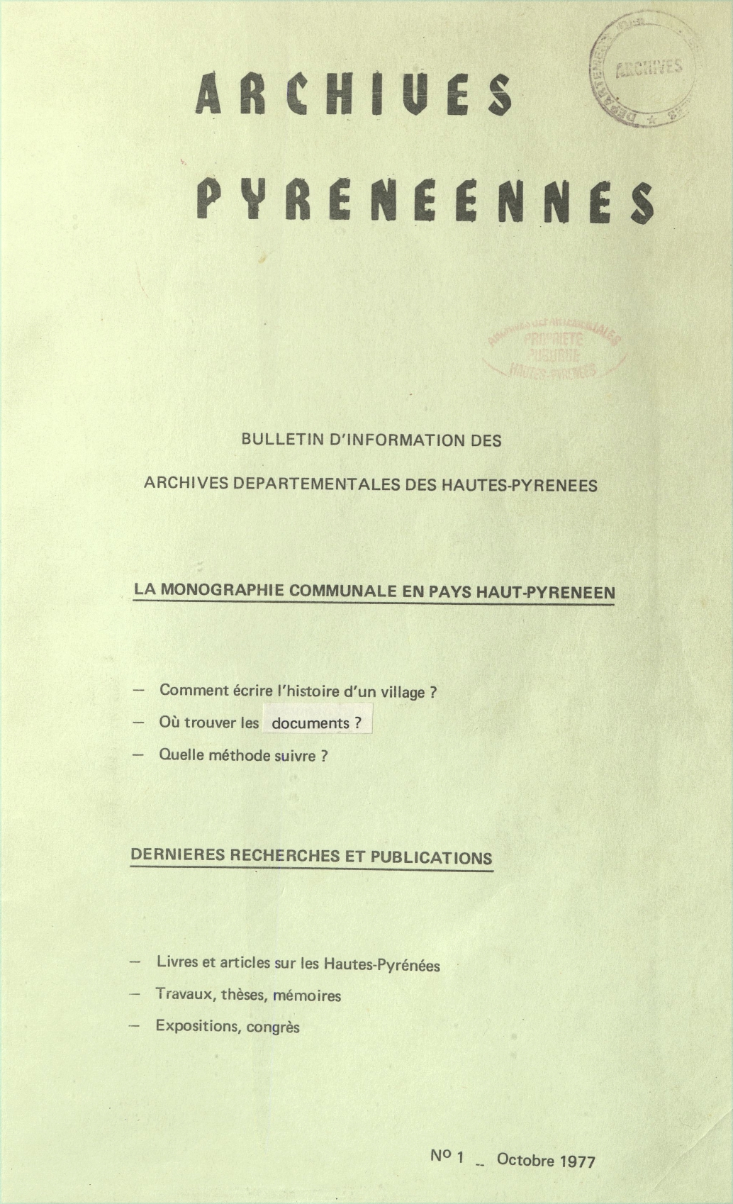 1 - La monographie communale en pays haut-pyrénéen