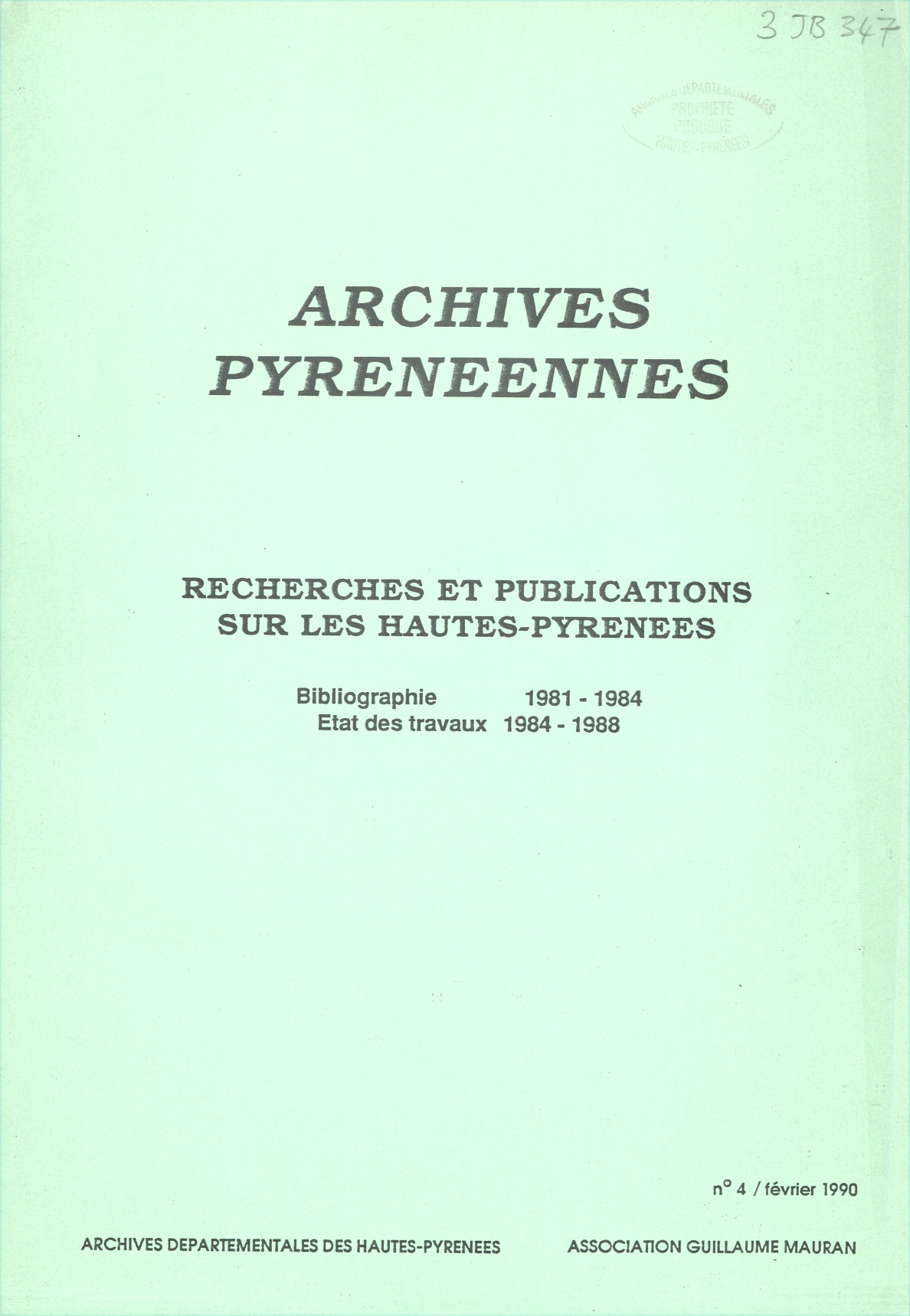 4 - Recherches et publications sur lES HAutes-Pyrénées (1981-1984)